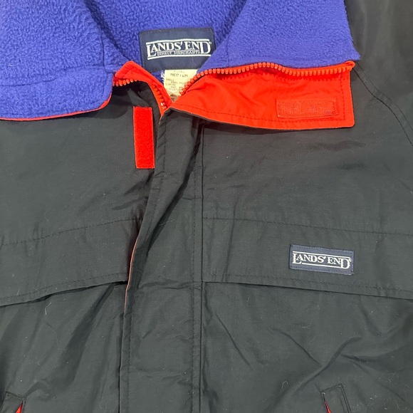 Vintage Land's End Jacket Medium Black Purple Red - Picture 5 of 6
